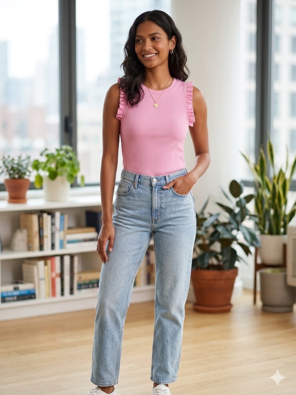 J. Crew Pink Ribbed Ruffle-Sleeve Top